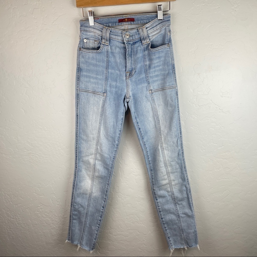 7 For All Mankind Mid Rise Front Seam Slim Straight Leg Jeans Blue 25 Raw Hem